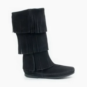 Boots|3-Layer Fringe Boot Black