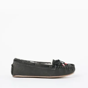 Slippers|Cally Thunderbird "Animikii" Charcoal Beaded