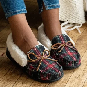 Slippers|Camp Collar Moc Black Tartan Plaid