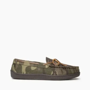 Slippers|Pile Lined Hardsole Men's Green Camo Print