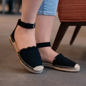 Sandals|Prima Black Distressed Denim