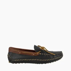 Mocs & Loafers|P.W. Driving Moc (Leather Collar Accent) Black with Brown Collar